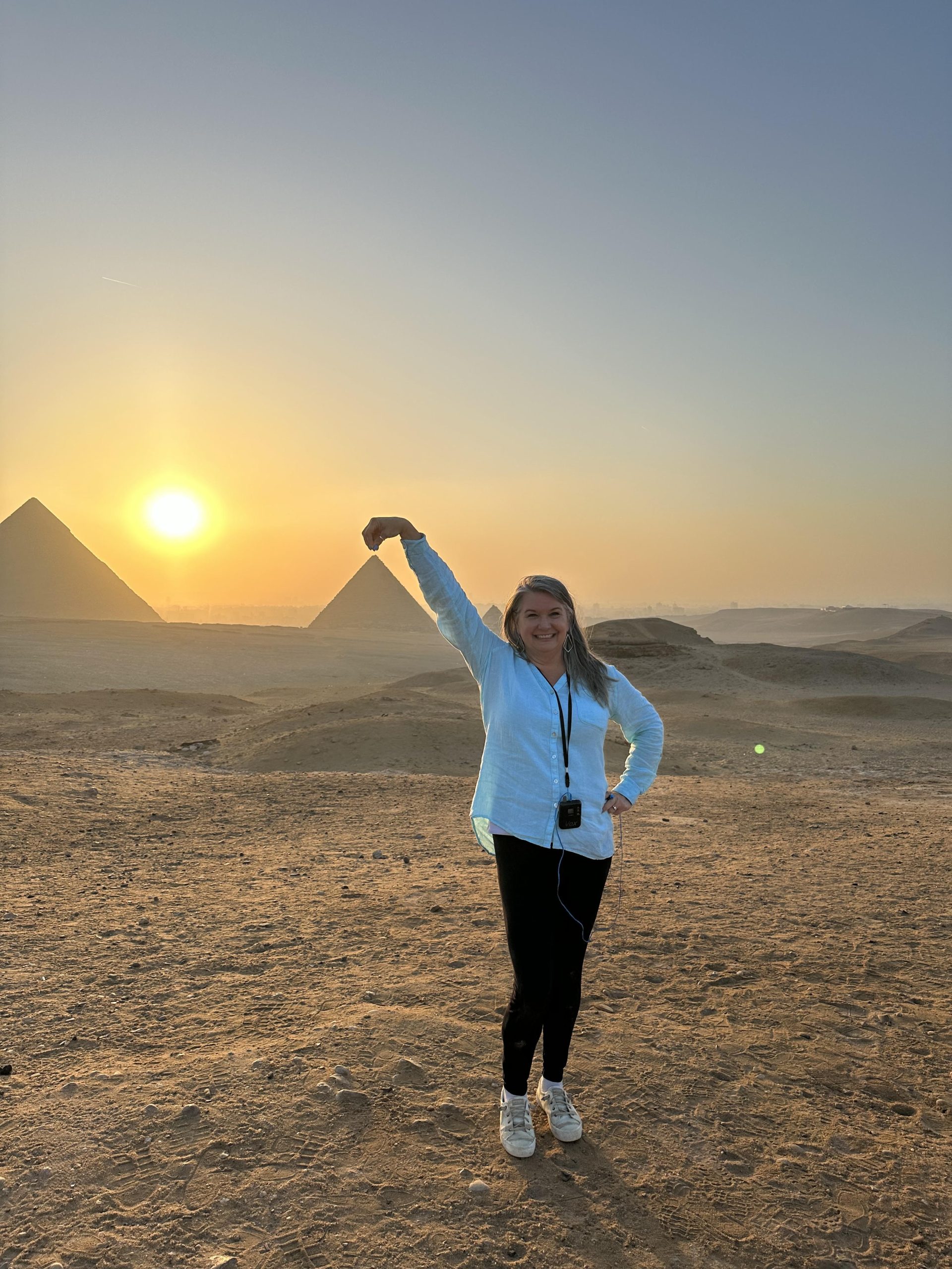 Amanda Kilmark, President of Largay Travel, feeling larger than the pyramids in Egypt